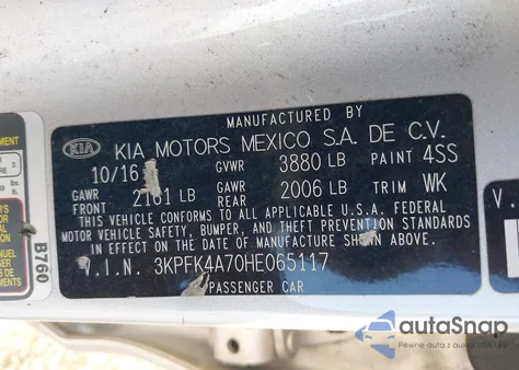 2017 Kia Forte Lx из США, поврежденный, VIN 3KPFK4A70HE065117